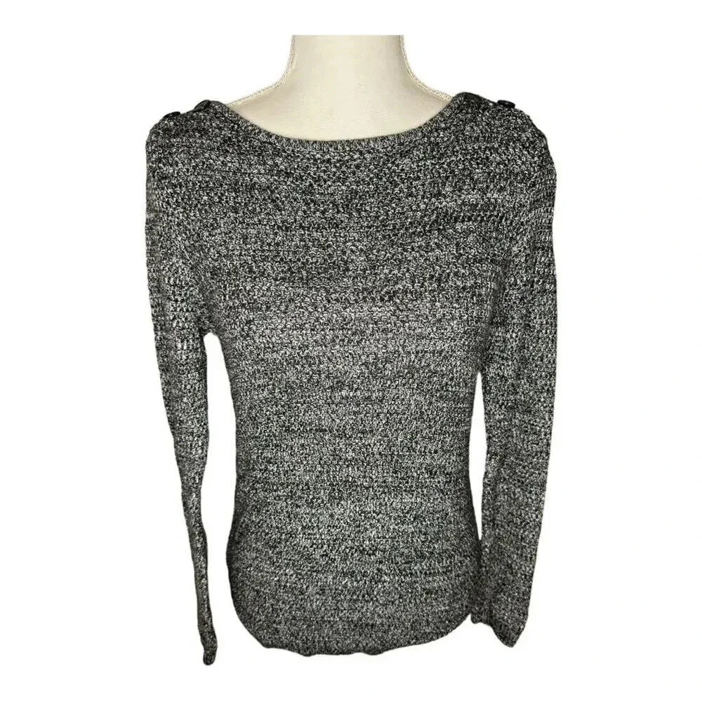Ann Taylor Loft Women’s Small Heather Gray Sweater With Button Detailed Shoulder